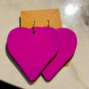 Pink Heart Wooden Earrings NWOT